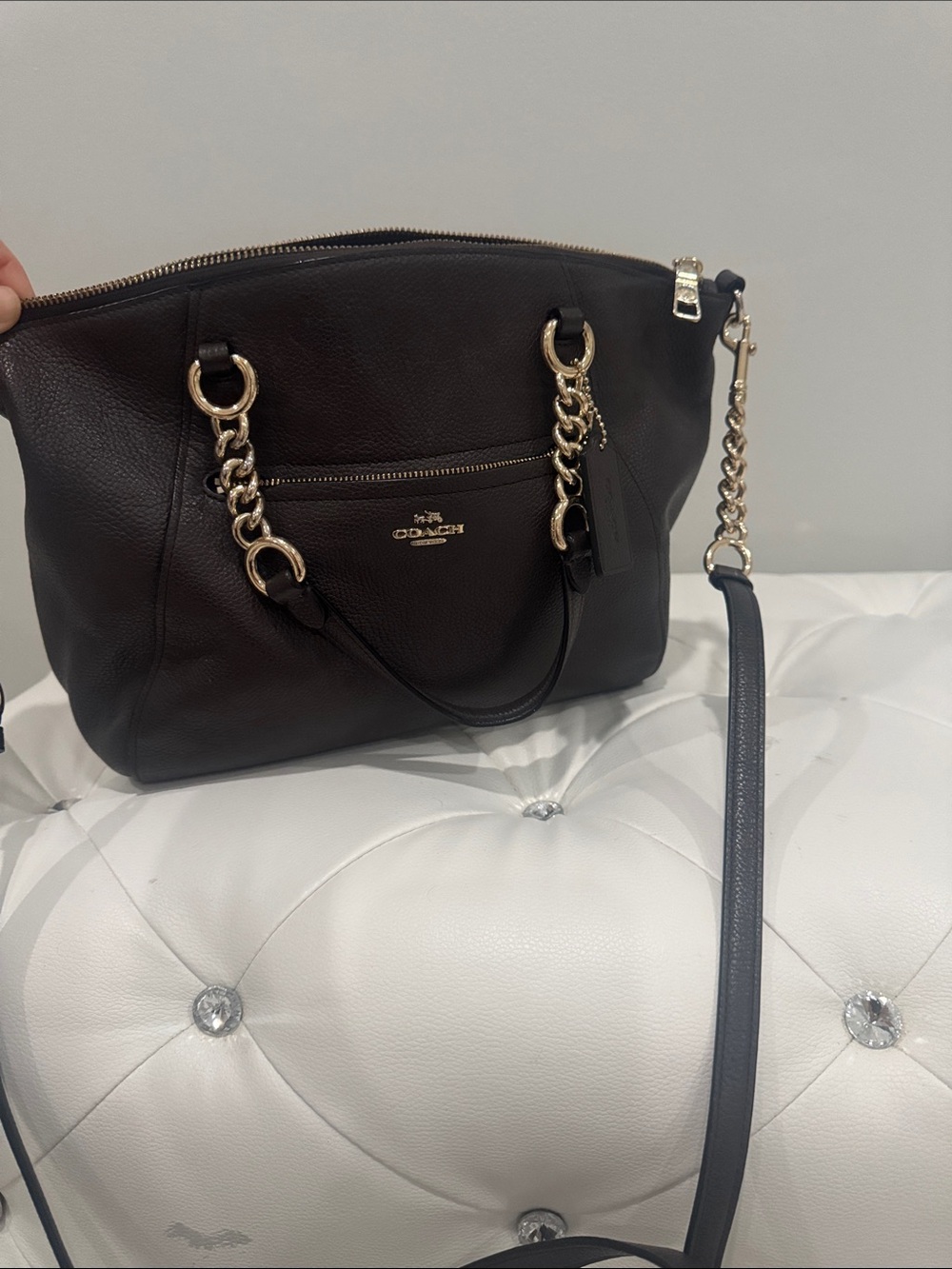 Coach Dark Brown Leather Shoulder Bag with Gold Hardware